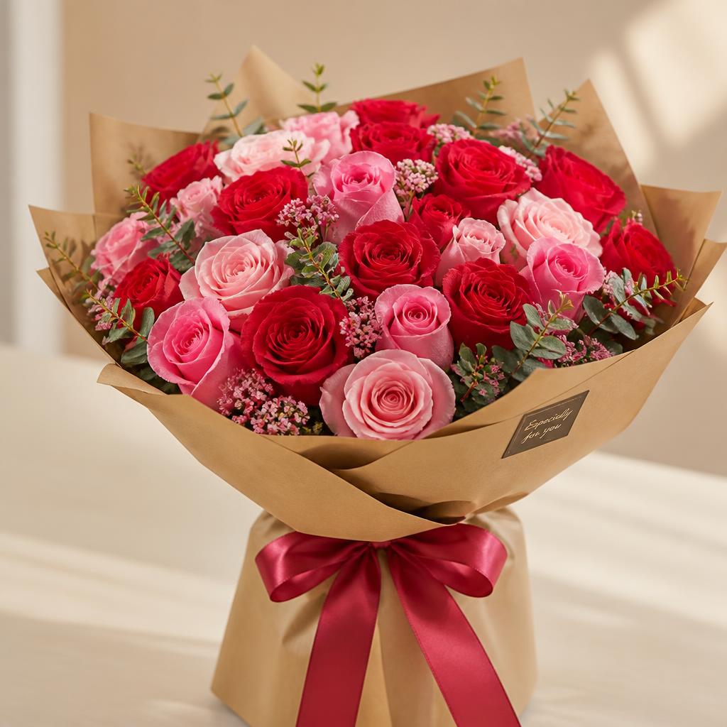 Buquê de rosas vermelhas e cor de rosa para presente em Presidente Prudente